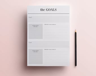 Goals Planner Printable - Minimal A4 / A5 / Half-Size Planner Page, New Years Resolution Planner, Instant Digital Download