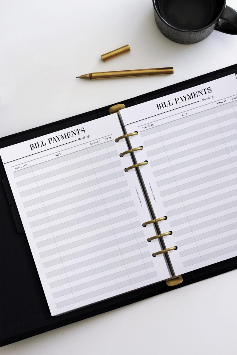 PRINTED Bill Pay A5 Planner Inserts | A5 Filofax Inserts | Budget Planner Kikki K Large Inserts | Financial Planner A5 | Crossbow Planner Co image 2