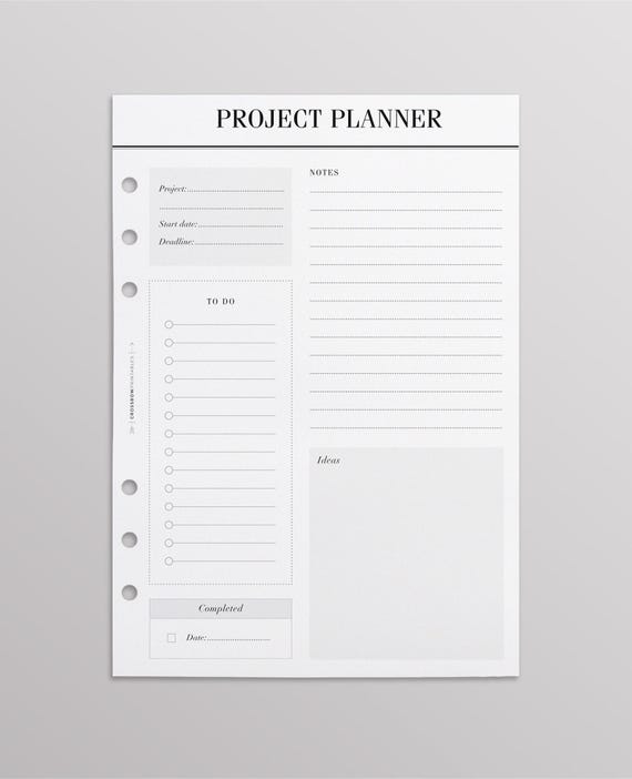 PRINTED Project Planner Pages A5 | Projects To Do List | Work Planner | Filofax A5, Kikki K Large, LV GM Agenda Inserts | Planner Inserts