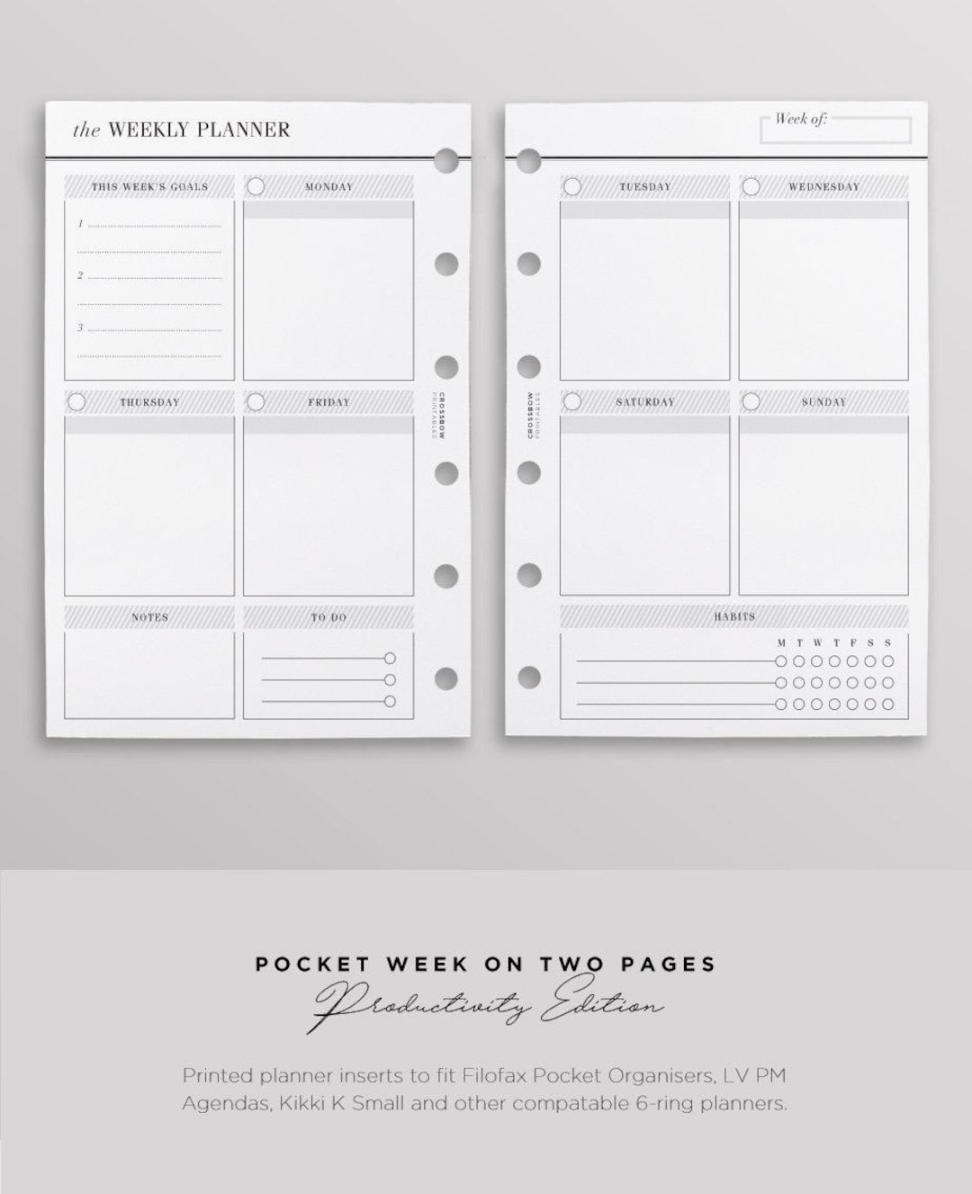PRINTED WO2P Productivity Edition | Pocket Weekly Planner Inserts ...