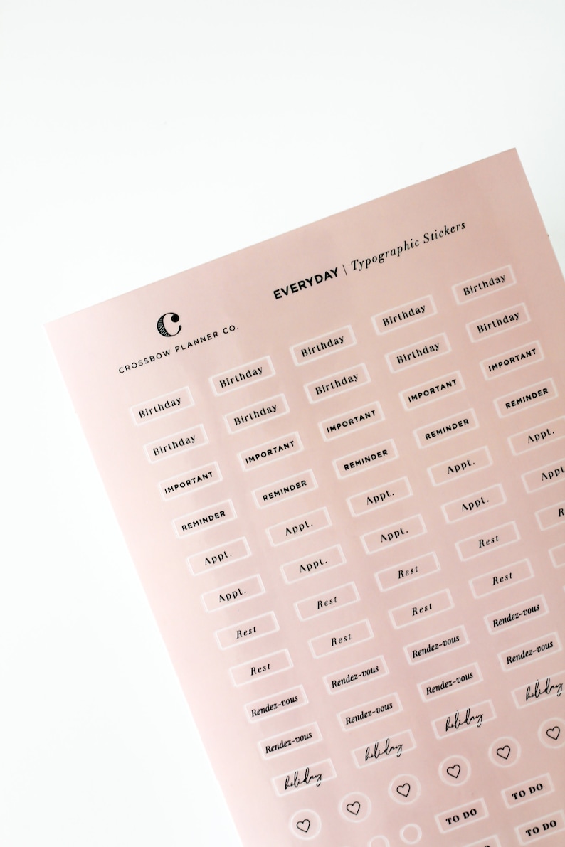Everyday Typographic Planner Stickers | Clear Minimal Sticker Set | Mini Functional Word Sticker Sheet | To Dos, Bills, Transparent Dots image 7