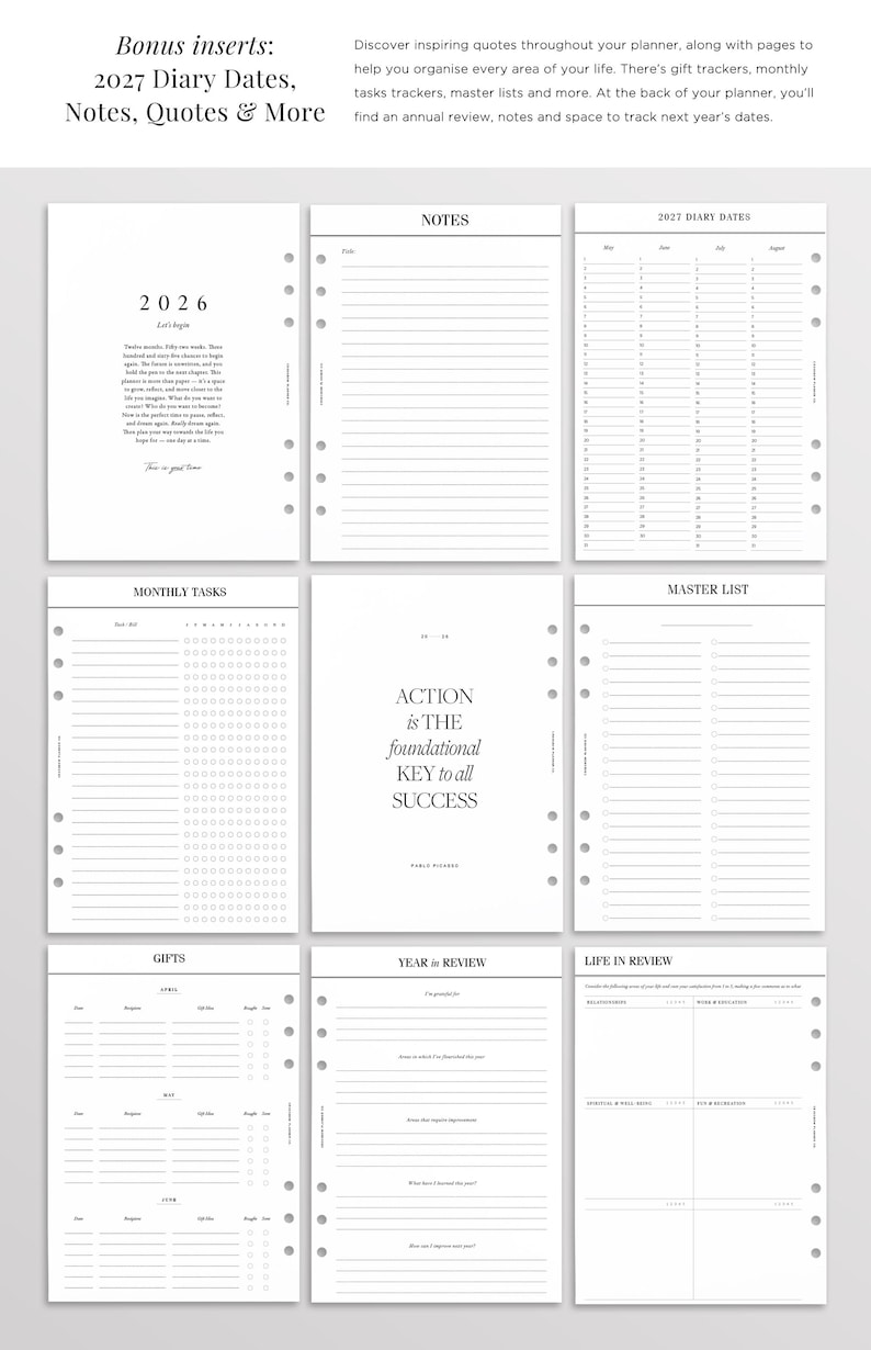 2026 gedruckte A5 Planer Einlagen | Wählen Sie Ihren Start Monat | Jahresplaner Einlagen, 2026 Filofax Einlagen Refill, datierte Einlagen LV GM Agenda Bild 9