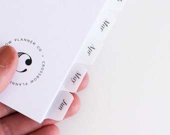 Separadores de planificador con pegatinas mensuales / Para planificadores de 6 anillas, planificadores sin fecha, semanas Hobonichi, de bolsillo / Pestañas mensuales transparentes minimalistas
