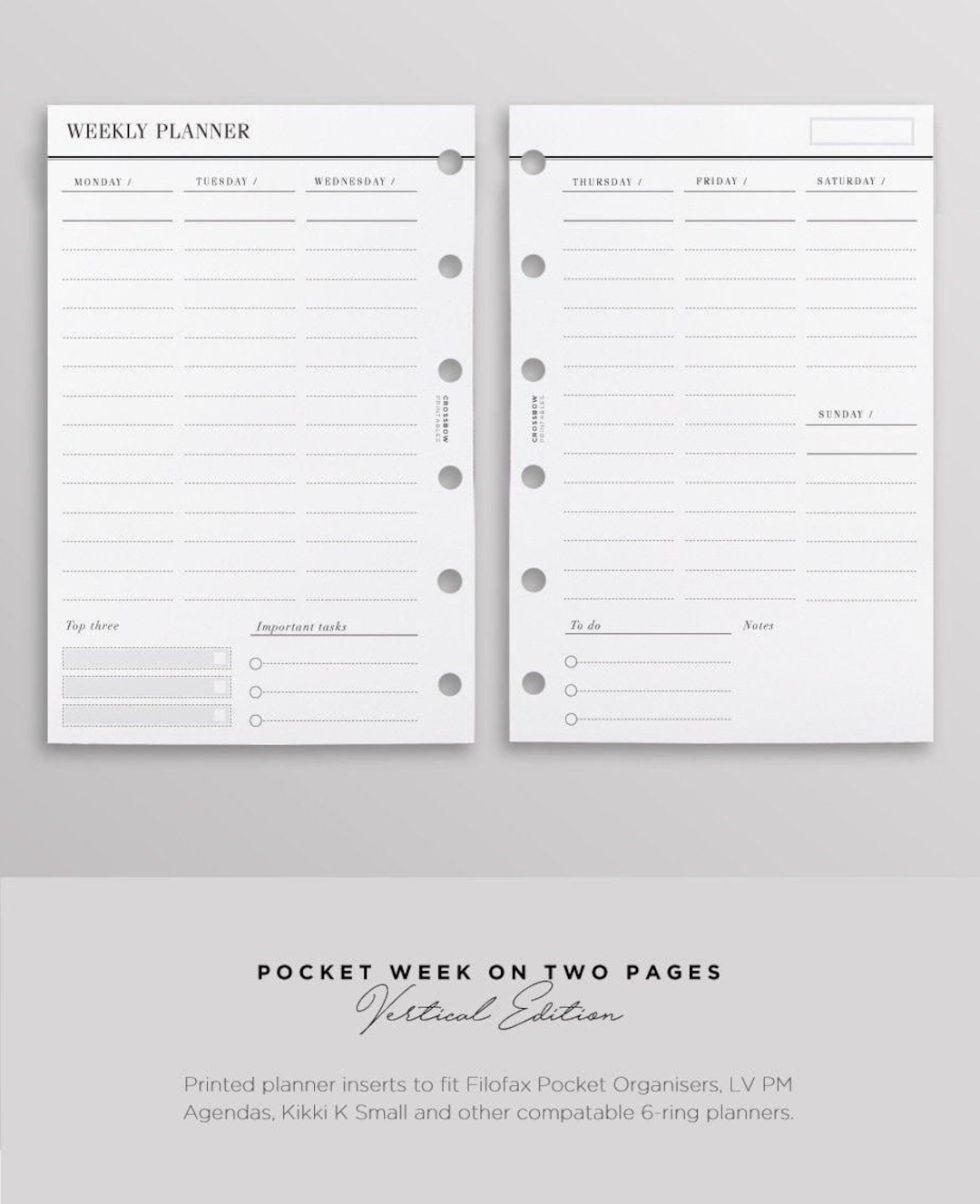 PRINTED WO2P Vertical Edition | Pocket Weekly Planner Inserts | Week on ...
