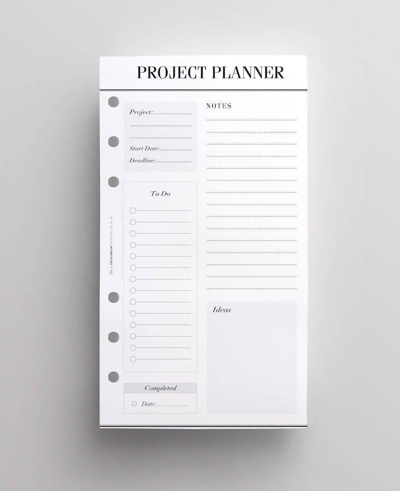 PRINTED Project Planner Pages | Personal Size Planner Inserts | To Do List | Printed Filofax Personal Inserts | Minimal LV MM Agenda Refill image 1