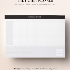 Weekly Family Planner Notepad | Minimal Family Weekly Calendar and Schedule with Meal Planner | A4 Weekly Desk Pad | Gift for Mum Under 10 image 9