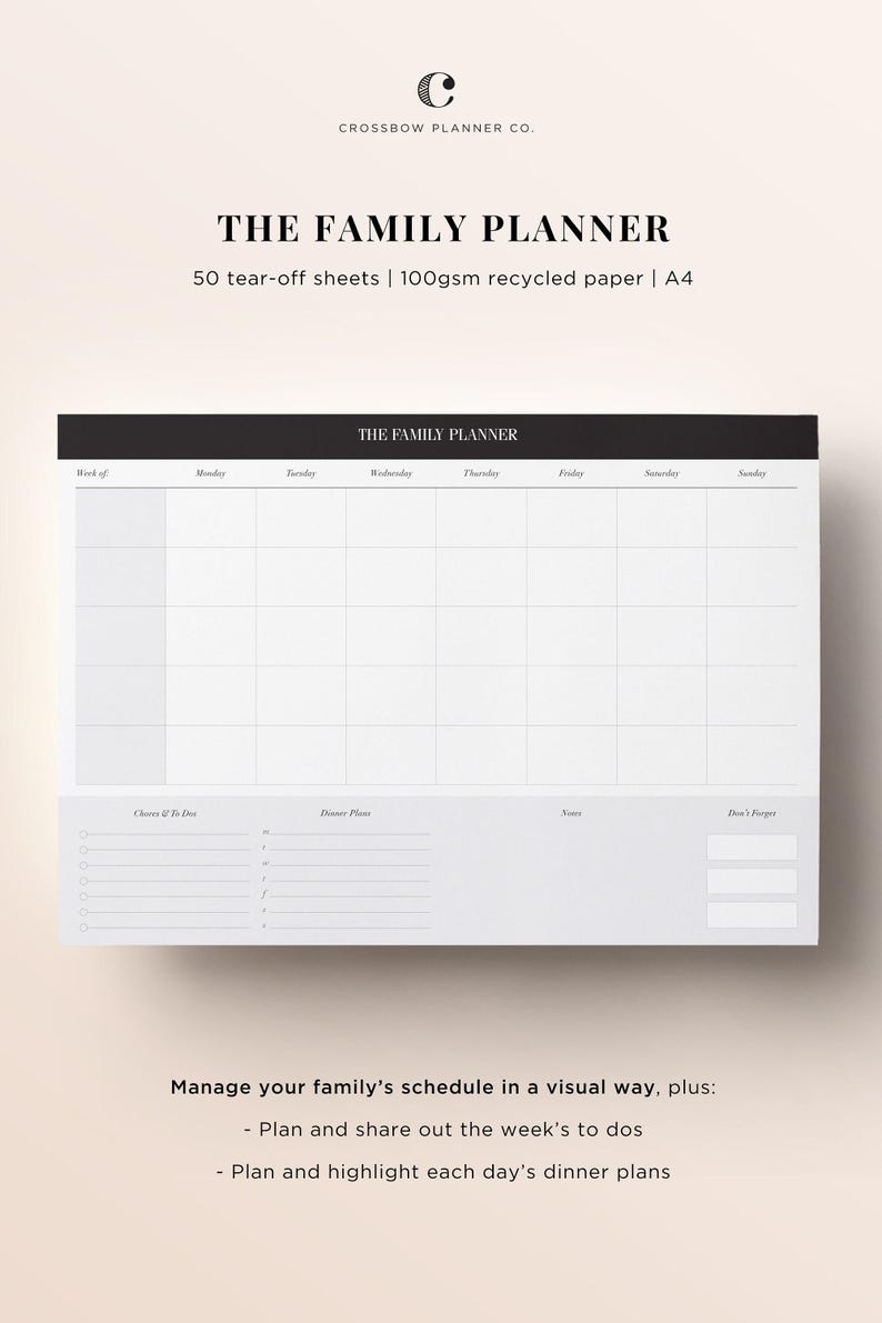 Weekly Family Planner Notepad | Minimal Family Weekly Calendar and Schedule with Meal Planner | A4 Weekly Desk Pad | Gift for Mum Under 10 image 9