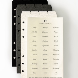 Divisori per agenda personalizzabili con linguetta superiore, cartoncino in pelle a 4 linguette / formato A5 o personale / oltre 30 etichette tra cui scegliere / linguette minimaliste per agenda immagine 10