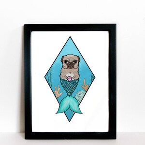 Mermaid Pug / MerPug / Pug Art Print / Nursery Mermaid Theme / 8 x 11
