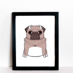 Simple Horned Pug / Pug Art Print / Gift for any pug lover / 8 x 11
