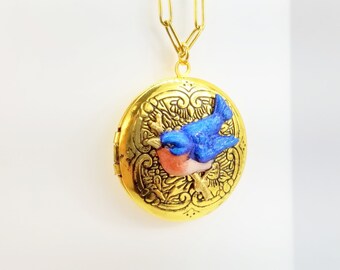 Personalized Keepsake Gold Filled Clasp 18 or 24 Hand Painted Turtle Art Necklace Blue Green Turtle Locket Necklace Nature Jewelry