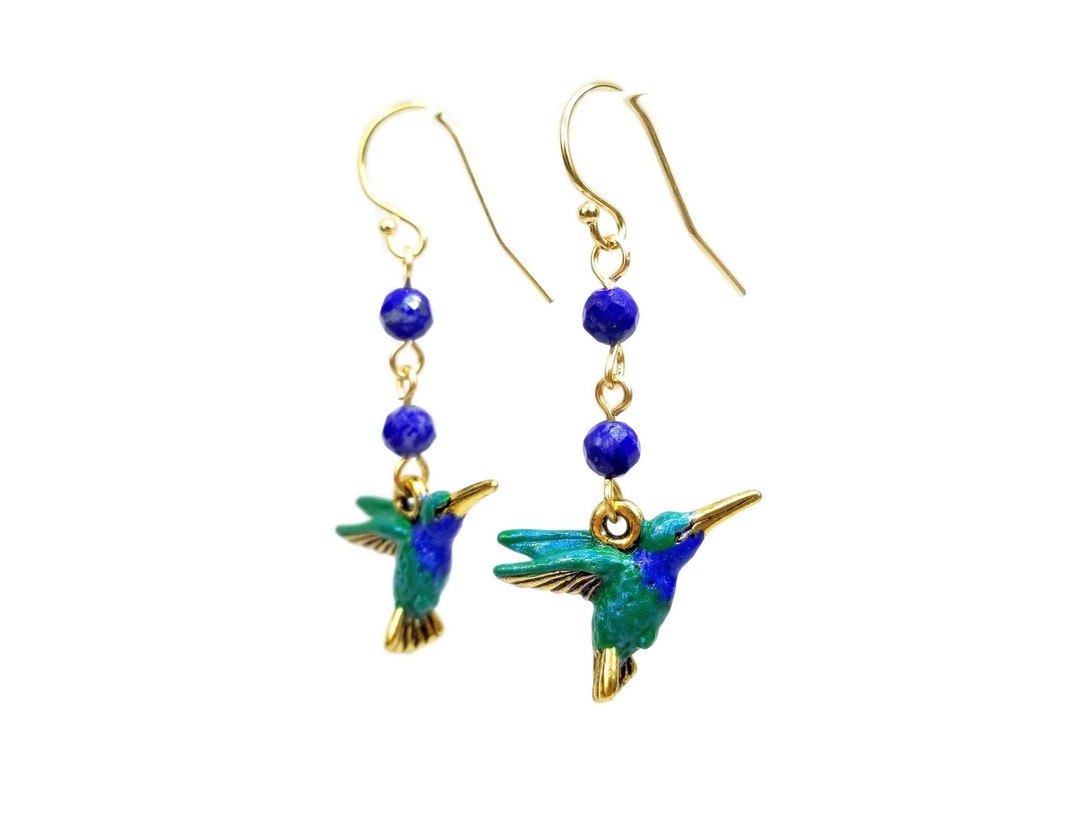 Blue Hummingbird Earrings Hand Painted Jewelry Quality - Etsy