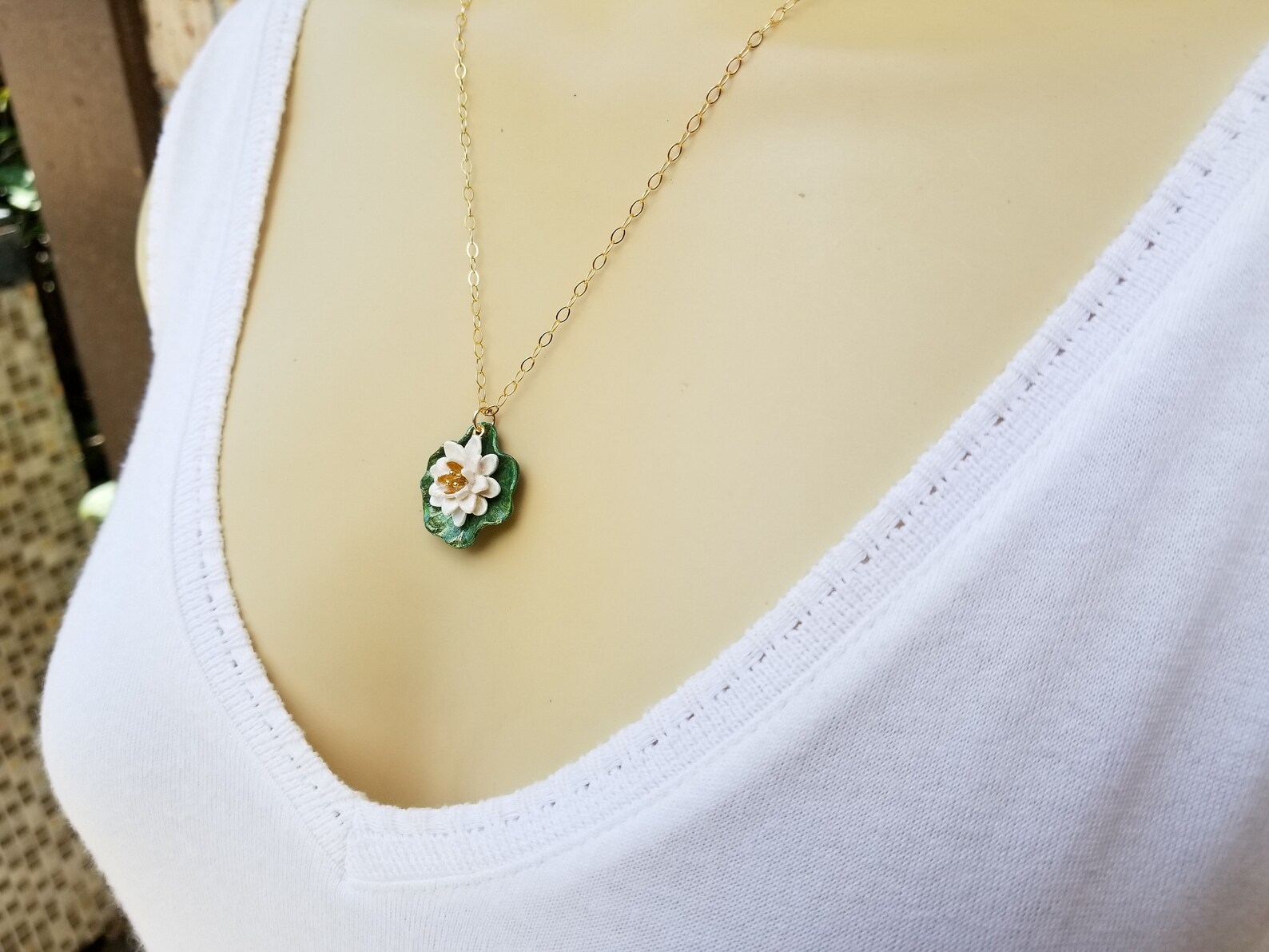 White Lotus Flower Lily Pad Necklace Quality Handmade Gift Etsy
