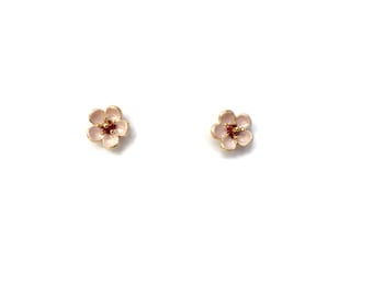 Hand Painted Sakura Flower Studs: Tiny Pink Cherry Blossom Earrings
