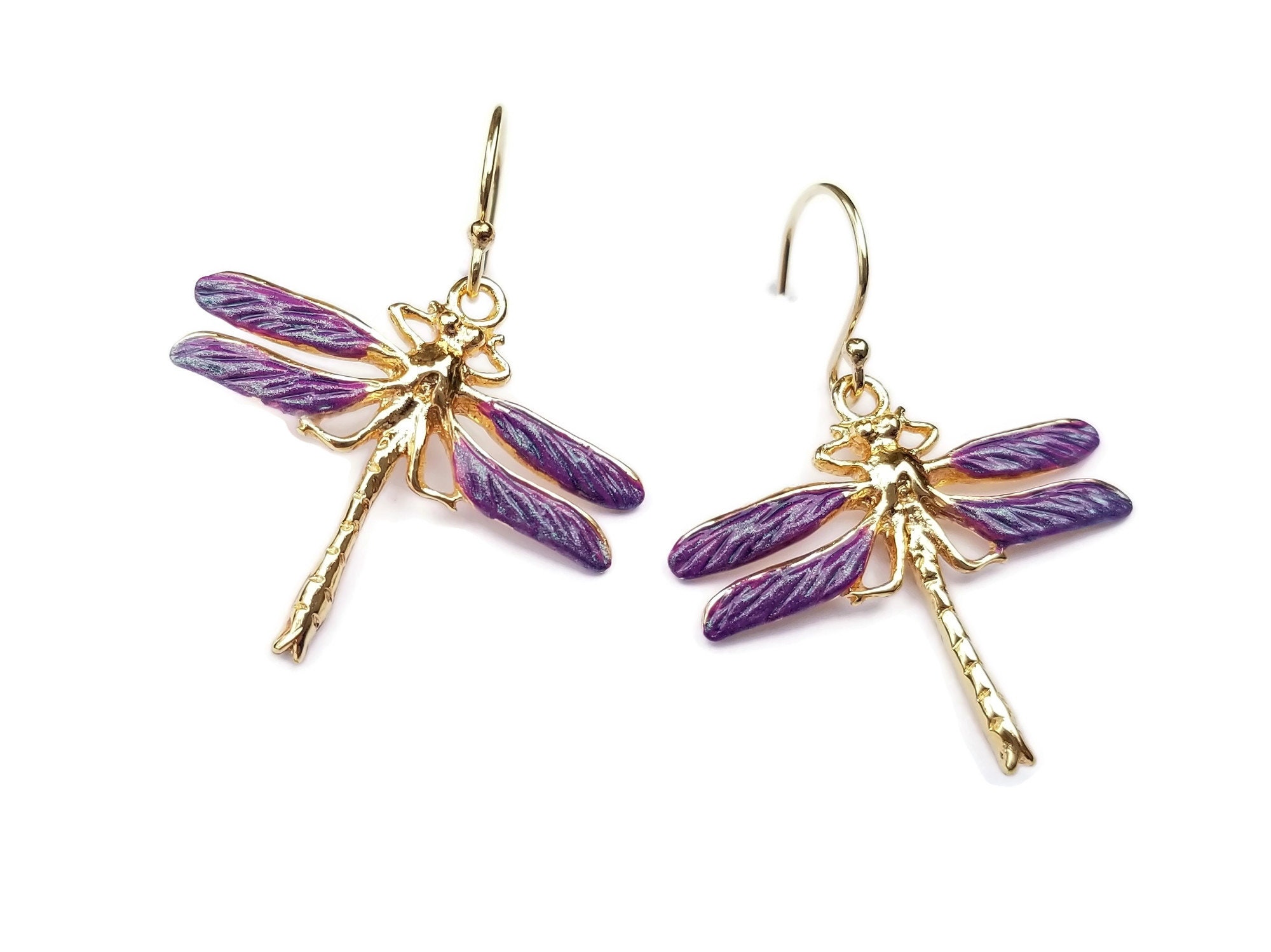 Purple/Golden Dragonfly Earrings Purple/Golden Dragonfly Earrings