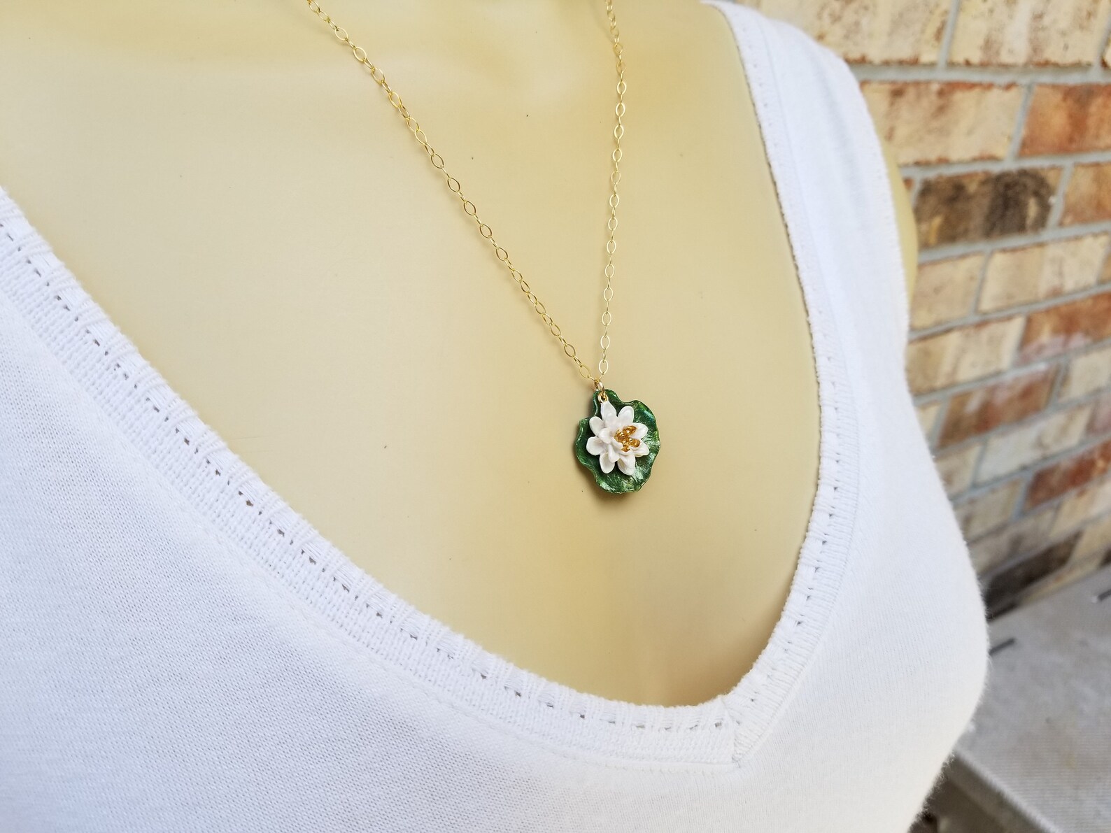 White Lotus Flower Lily Pad Necklace Quality Handmade Gift Etsy