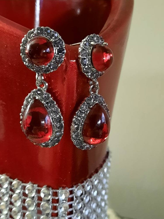 Vintage earrings vintage costume jewelry red earr… - image 2