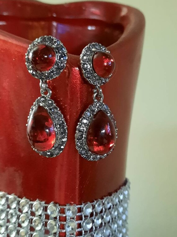 Vintage earrings vintage costume jewelry red earr… - image 3