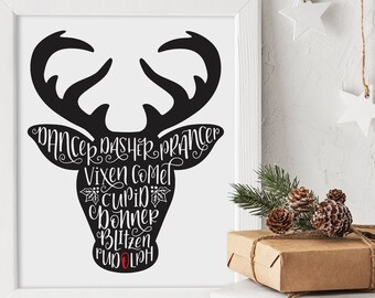 Hand Lettered, Rudolph, Santa's Reindeer, Christmas Sign, Holiday Decor, Calligraphy, Cricut, Silhouette, SVG, PNG, Digital Cut File