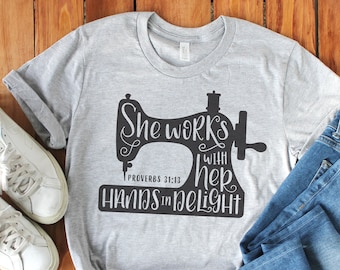 Sewing Machine Proverbs 31:13 Hand Lettered Design (SVG, PNG)
