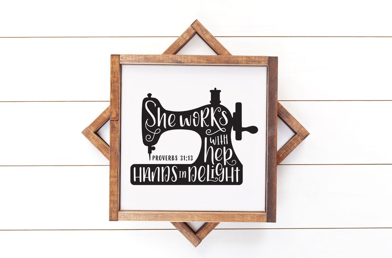 Hand Lettered, Sewing Machine, She Works with her hands in delight, Proverbs 31:13, Cricut, Silhouette, SVG, PNG, Digital Cut File, Craft image 5