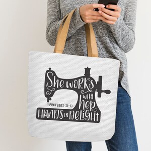 Hand Lettered, Sewing Machine, She Works with her hands in delight, Proverbs 31:13, Cricut, Silhouette, SVG, PNG, Digital Cut File, Craft image 6