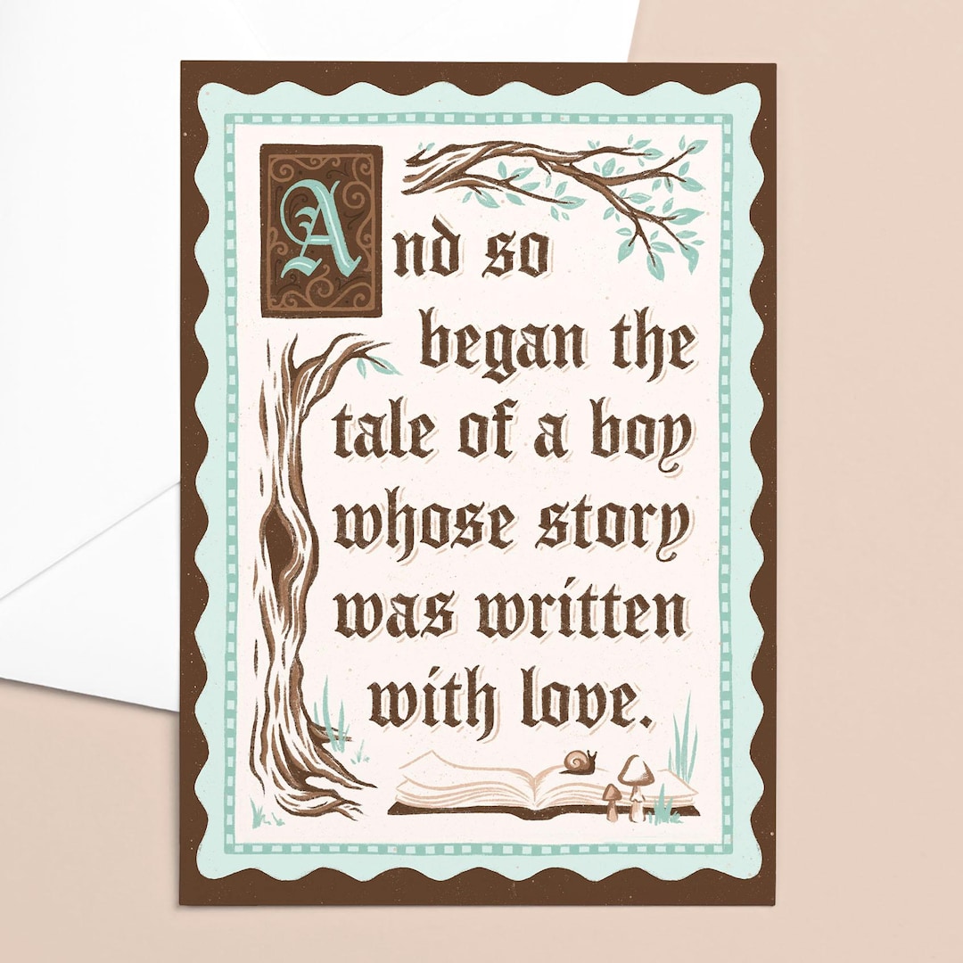 Storybook Baby Boy Card – Illuminated Letter A, Pastel Blue - Etsy