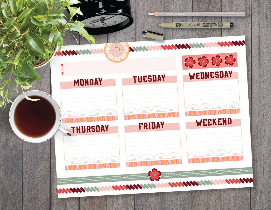 Indie Boho Hippie Schedule Weekly Planner Meal Prep Etsy
