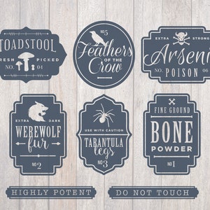 Halloween Apothecary Labels, Cricut, Silhouette, SVG, PNG, Digital Cut File, Hand Lettered, Halloween Decor, Fall Decor, Werewolf fur, bone