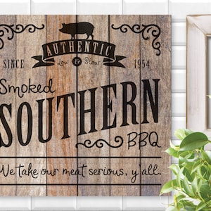 Letrero de barbacoa ahumada auténtica del sur, Cricut, silueta, SVG, PNG, archivo de corte digital, letreros de cocina, letrero de madera, decoración vanguardista, parrilla, cocina