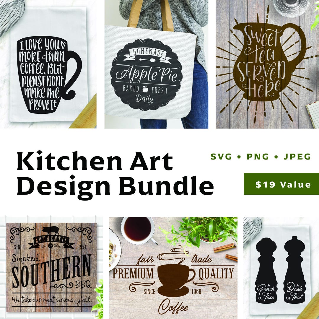 Kitchen SVG Bundle – 6 Hand Lettered Cut Files for Farmhouse ...