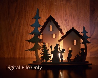 Winter Wonderland DXF/SVG,Laser Cutting File; Winter Scene - Digital File for Lasers; Snowman; Village winter scene; winter home decor