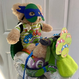 Ninja Turtle Theme Tricycle Diaper Cake Diaper Cake Diaper Cake Baby Teddy Bear Boy Teddy Bear Make A Diaper Cake image 2