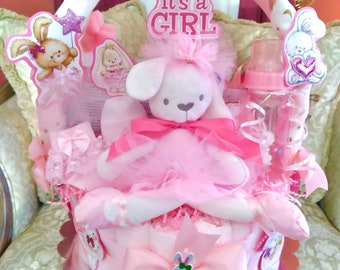 Bunny One Tier Diaper Cake| Ballerina Diaper Cake | Baby Shower Gift| Bunny Baby Shower| Easter Bunny Diaper Cake| Diaper Cake| Baby Gift