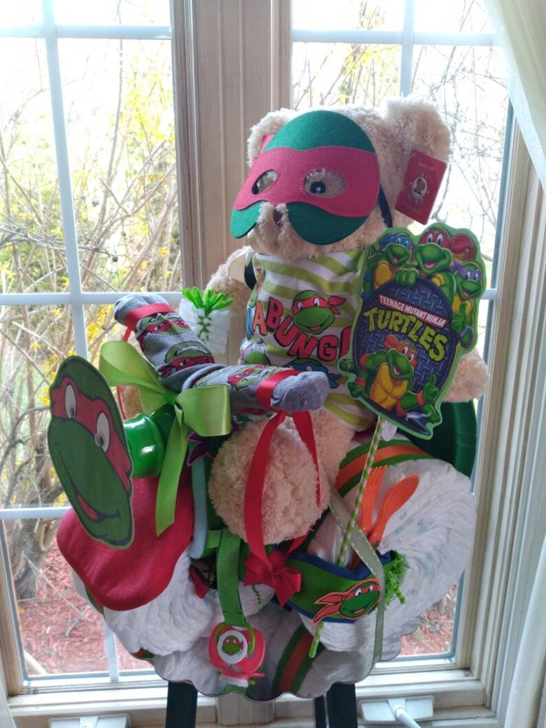 Ninja Turtle Theme Tricycle Diaper Cake Diaper Cake Diaper Cake Baby Teddy Bear Boy Teddy Bear Make A Diaper Cake image 8