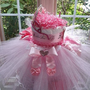 Pink 3 Tier Ballerina Princess Diaper Cake With Tiara Ballerina Diaper ...