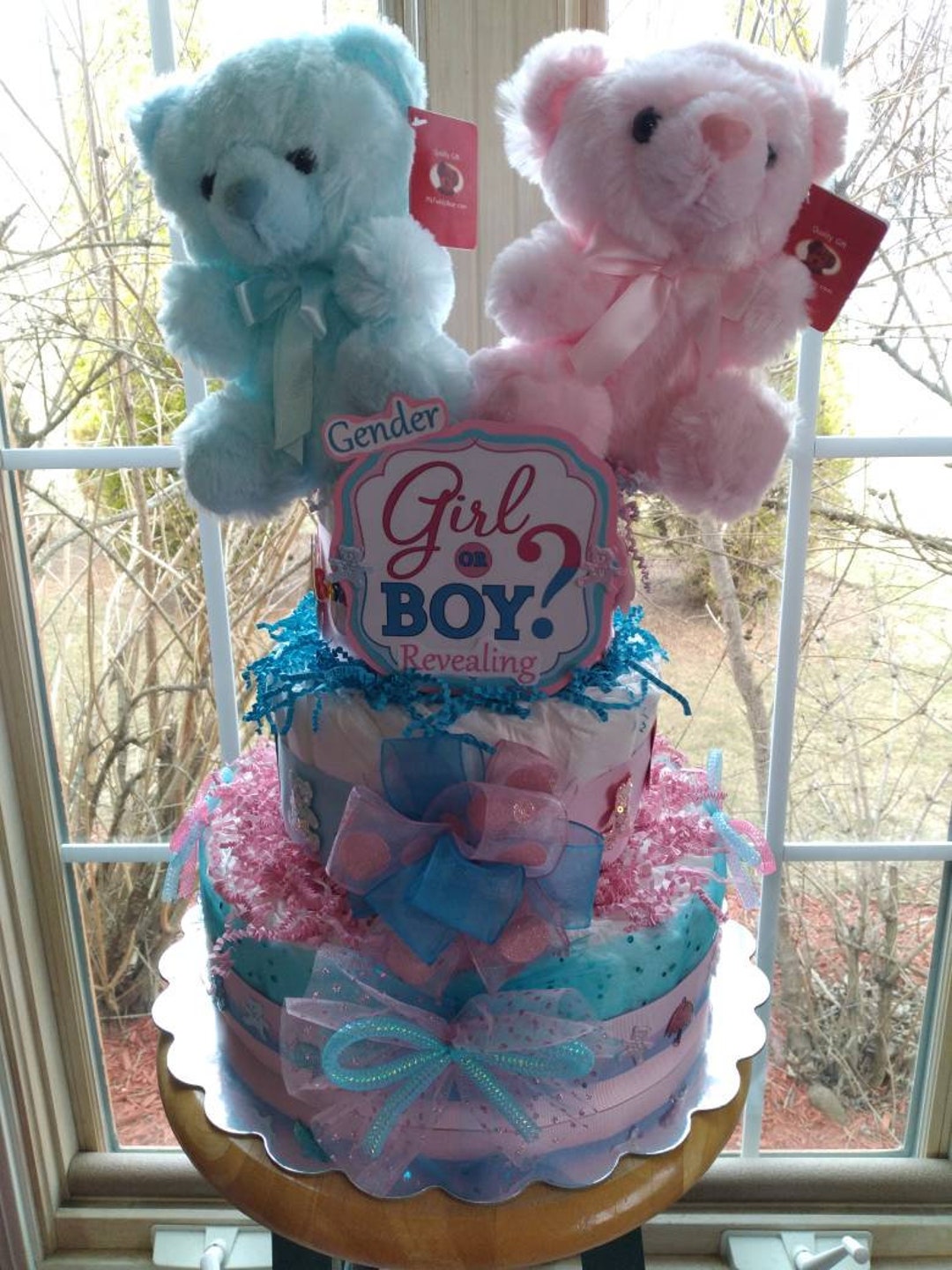 Pink Blue Tier Gender Revealing Diaper Cake Baby Shower Cake Custom  Diaper Cake Reveal Sex Shower Gender Reveal Shower|baby Gift