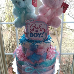 Rosa und Blau 3-stöckig Gender Revealing Windeltorte - Baby Shower Cake | Kundenspezifische Windeltorte | Zeigen Sex-Dusche | Gender Reveal Shower | Baby Geschenk