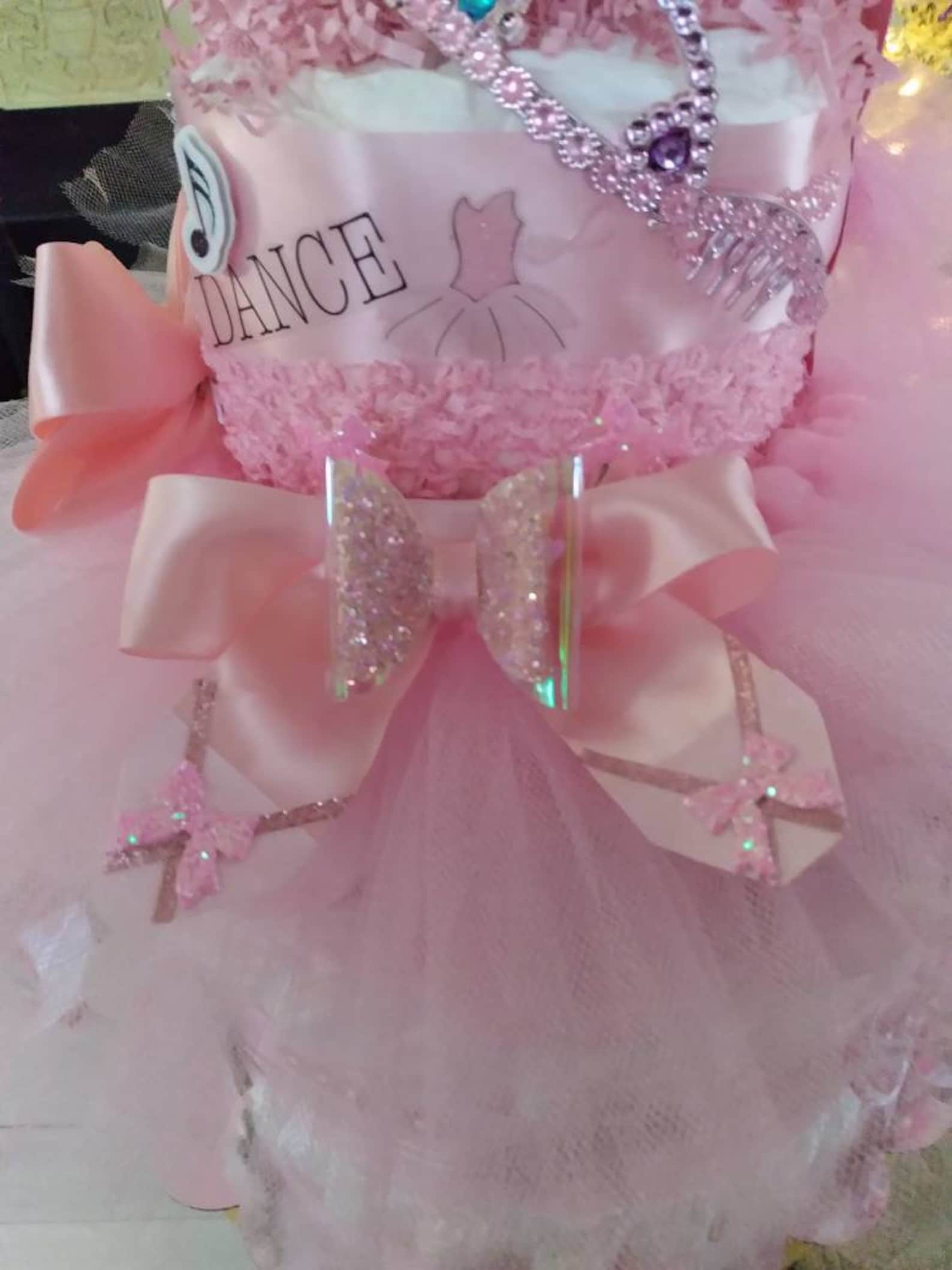Pink 3 Tier Ballerina Princess Diaper Cake With Tiara Ballerina Diaper