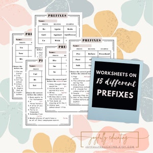 Prefix Worksheets // 15 Prefixes // Elementary School // Digital Download // Printable // Prefix Packet