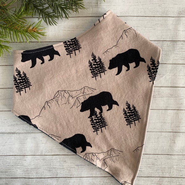 Big  Kid Bandana Bib Waterproof Teen Special Needs Drool Bib Adult Dribble Scarf Black Bear Mountains Pine Tree Forest Animals Camping Bib