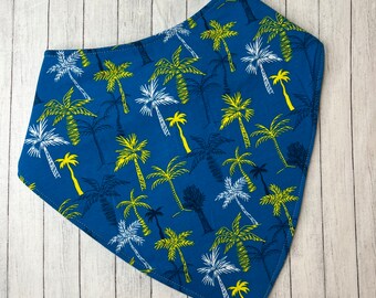 Waterproof Bandana Bib Big Kid Teen Adult Drool Dignity Scarf Summer Palm Trees Beach Blue Green Ocean Reversible Bib Special Needs CP Gift