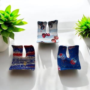 Set of 3 Trach Pad Organic Bamboo Fleece Backing Absorbent Dignity Protective Luxurious Pad Teen Adult Red White Blue Flowers 4th of July