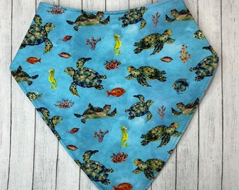 Waterproof Bandana Bib Big Kid Teen Adult Drool Dignity Scarf Summer Turtles Marine Fish Blue Ocean Waves Reversible Bib Special Needs CP