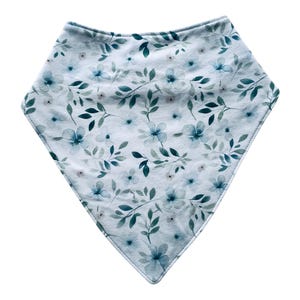 Watercolor Sage Blue Flowers Waterproof Bandana Bib Teen Special Needs Big Girl Bib Adult Dignity Drool Scarf Spring Minimalist Flowers