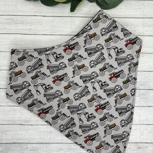 Big Boy Bandana Bib Waterproof Special Needs Bib Teen Drool Dignity Scarf Construction Trucks  on Gray Digging Trucks Back to School Bib CP