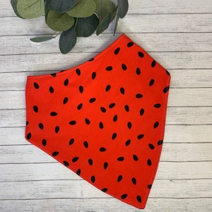 Teen Waterproof Bandana Bib Adult Dignity Scarf REDWatermelon Big Girl Reversible Drool Bib Special Needs Watermelon seeds on RED Drool Bib