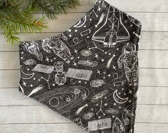 Big Kid Bandana Bib W.  Special Needs Teen Drool Bib Adult Dignity Scarf Astronaut Spaceship Rocket Luna Saturn Comet Star Glow in The Dark