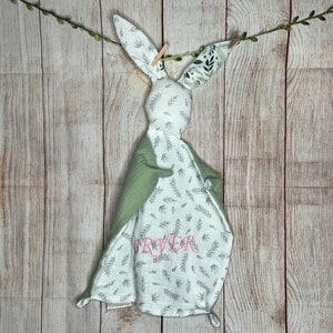 Conejito neutro personalizado Lovey Baby Shower Regalo Primavera Verano Conejito de Pascua Natural Tono Tierra Algodón Sensorial Necesidades Especiales Chew Lovey Regalo