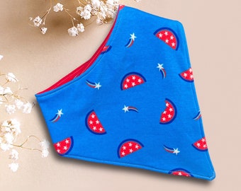 Watermelon Big Kid Waterproof Bandana Bib Teen Drool Bib Adult Dignity Scarf Summer Red White Blue 4th of July Special Needs Bib